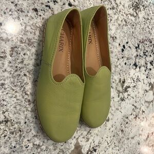 HARI Light Olive Green Leather Slip-On Flats